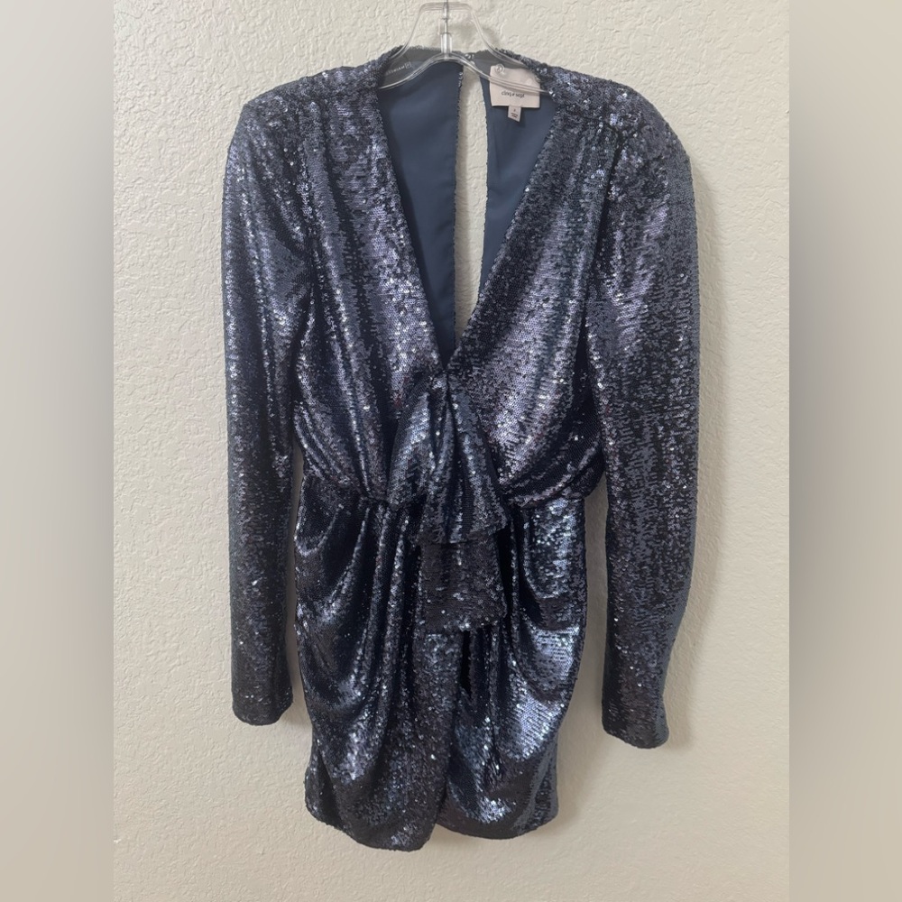 Cinq à Sept Dark Blue Shimmering Mini Dress